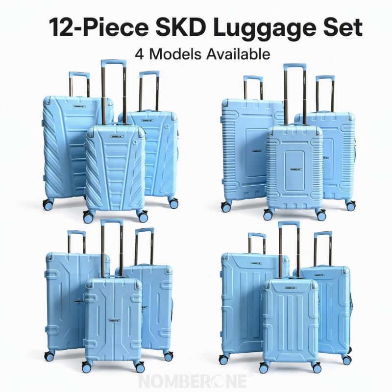 02_主图_全系款式展示_副本 NOMBERONE 12‑Piece SKD Hard Shell Luggage Set, 4 Models,Durable ABS Suitcase with Brake Wheels, Protective Corner Guards, Built‑in Combination Lock, Easy‑to‑Assemble for Wholesale