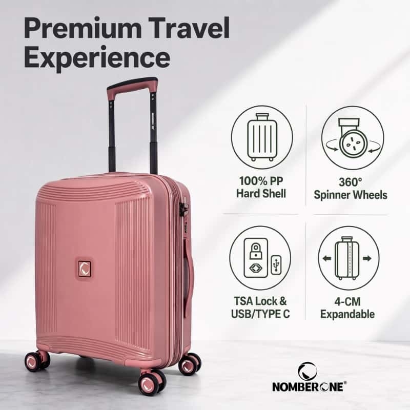 NOMBERONE 4‑Piece Hard Shell Luggage Set, 100% PP Expandable Suitcase with TSA Lock, Silent 360° Spinner Wheels,with Cosmetic Case