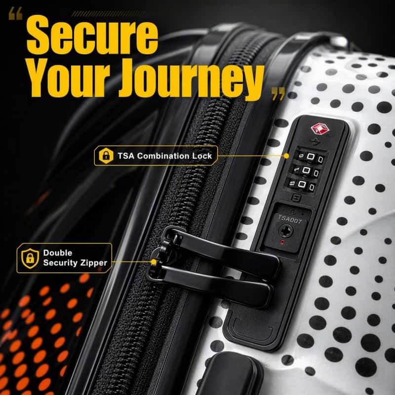 03_细节图_安全系统呈现_副本 NOMBERONE ABS+PC Hard Shell Luggage Set, Gradient Halftone Dot Print Spinner Suitcase with TSA Lock, Trolley Case With 5 Fashion Color Options