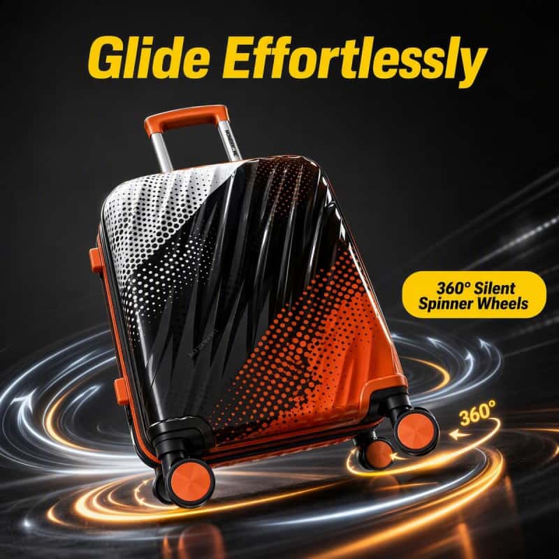 04_特效图_顺滑静音体验_副本 NOMBERONE ABS+PC Hard Shell Luggage Set, Gradient Halftone Dot Print Spinner Suitcase with TSA Lock, Trolley Case With 5 Fashion Color Options