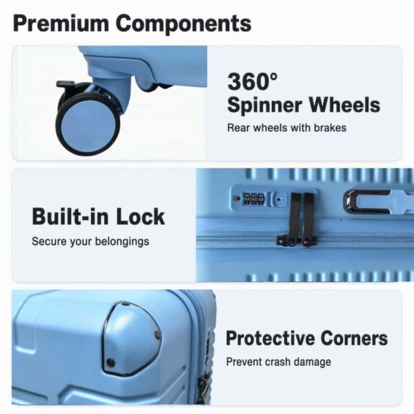 04_细节图_高配组件解析_副本 NOMBERONE 12‑Piece SKD Hard Shell Luggage Set, 4 Models,Durable ABS Suitcase with Brake Wheels, Protective Corner Guards, Built‑in Combination Lock, Easy‑to‑Assemble for Wholesale