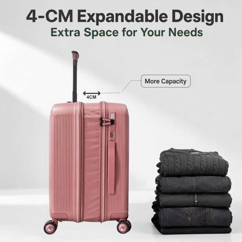 NOMBERONE 4‑Piece Hard Shell Luggage Set, 100% PP Expandable Suitcase with TSA Lock, Silent 360° Spinner Wheels,with Cosmetic Case