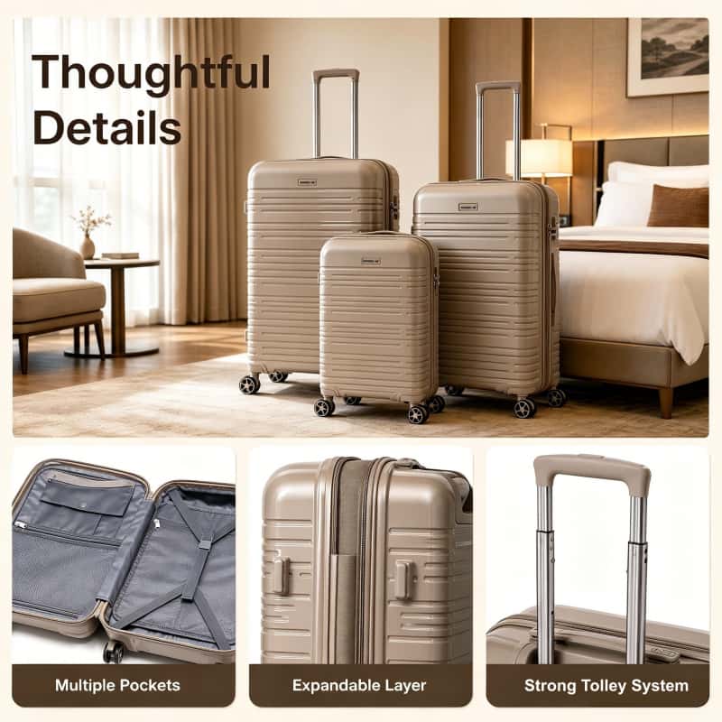 05_场景卖点图_细节体验1_副本 NOMBERONE 3‑Piece Expandable PP Hard Shell Luggage Set, 20/24/28 Inch Hardside Spinner Suitcase with TSA Lock, Anti‑Scratch Travel Luggage for Family Trip