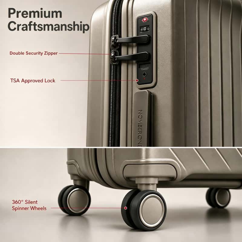 NOMBERONE 4‑Piece Hard Shell Luggage Set, Expandable PP Suitcase with TSA Lock & Silent Spinner Wheels, Travel Luggage 14/20/24/28 Inch