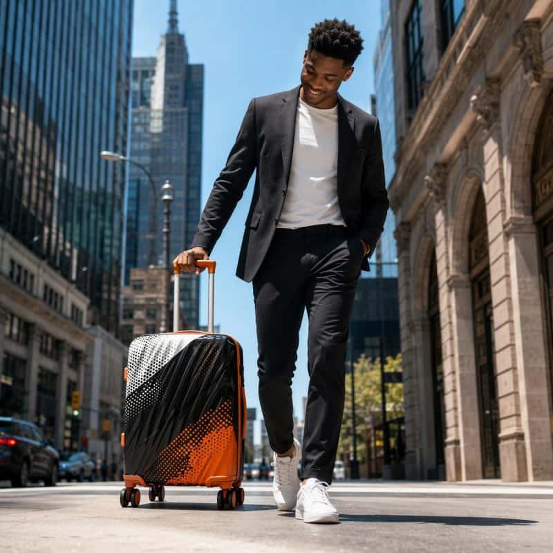 06_人物场景图_都市商务通勤_副本 NOMBERONE ABS+PC Hard Shell Luggage Set, Gradient Halftone Dot Print Spinner Suitcase with TSA Lock, Trolley Case With 5 Fashion Color Options