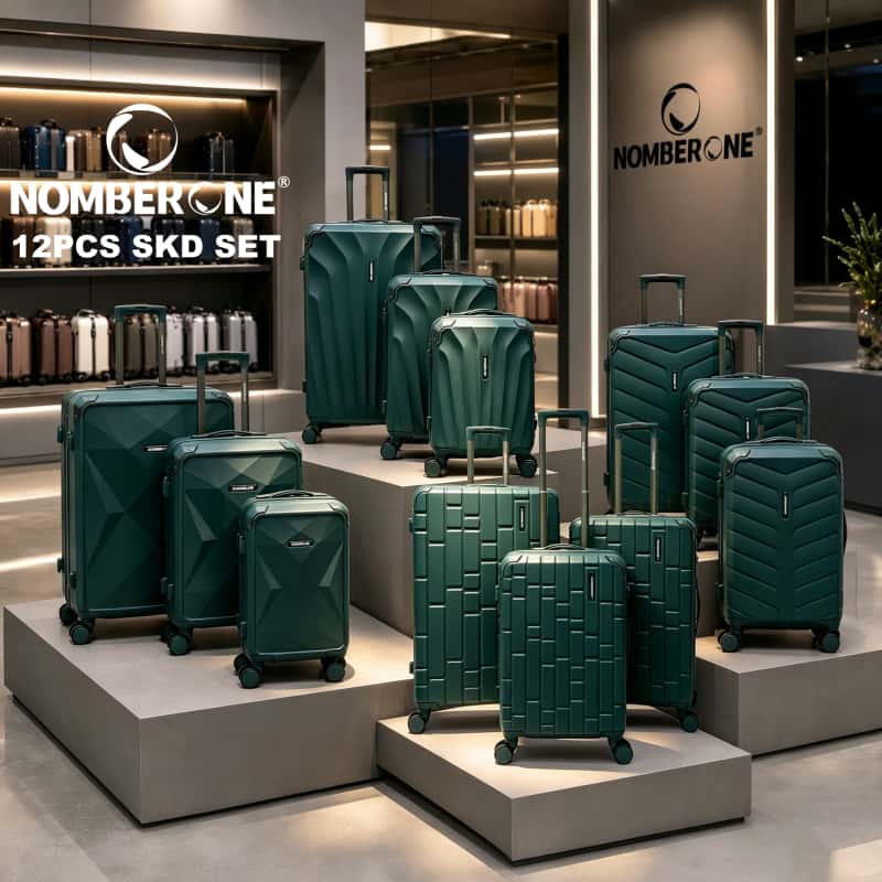 OMBERONE 12‑Piece SKD Hard Shell Luggage Set, 4 Stylish Textured Designs, Multi‑Size Spinner Suitcase Collection with Reinforced Corner & Combination Lock