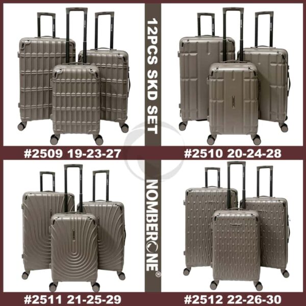 NOMBERONE 12‑Piece SKD Luggage Set, 4 Models Combinations, ABS Hard‑Shell Suitcase, 360° Spinner Wheels, Built‑in Combination Lock, Travel Luggage For Wholesale