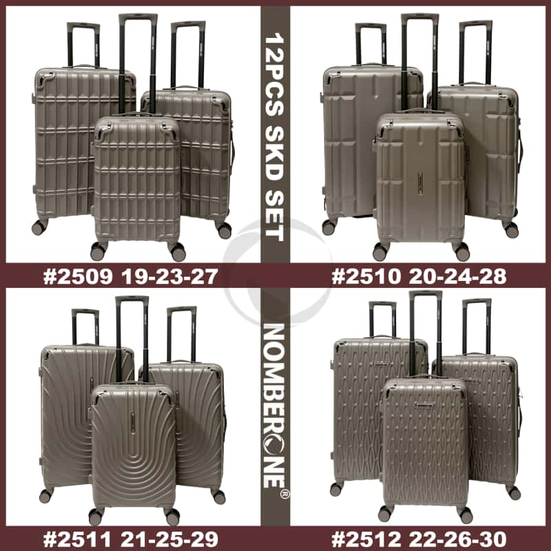 NOMBERONE 12‑Piece SKD Luggage Set, 4 Models Combinations, ABS Hard‑Shell Suitcase, 360° Spinner Wheels, Built‑in Combination Lock, Travel Luggage For Wholesale