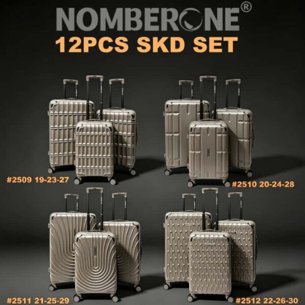 NOMBERONE 12‑Piece SKD Luggage Set, 4 Models Combinations, ABS Hard‑Shell Suitcase, 360° Spinner Wheels, Built‑in Combination Lock, Travel Luggage For Wholesale