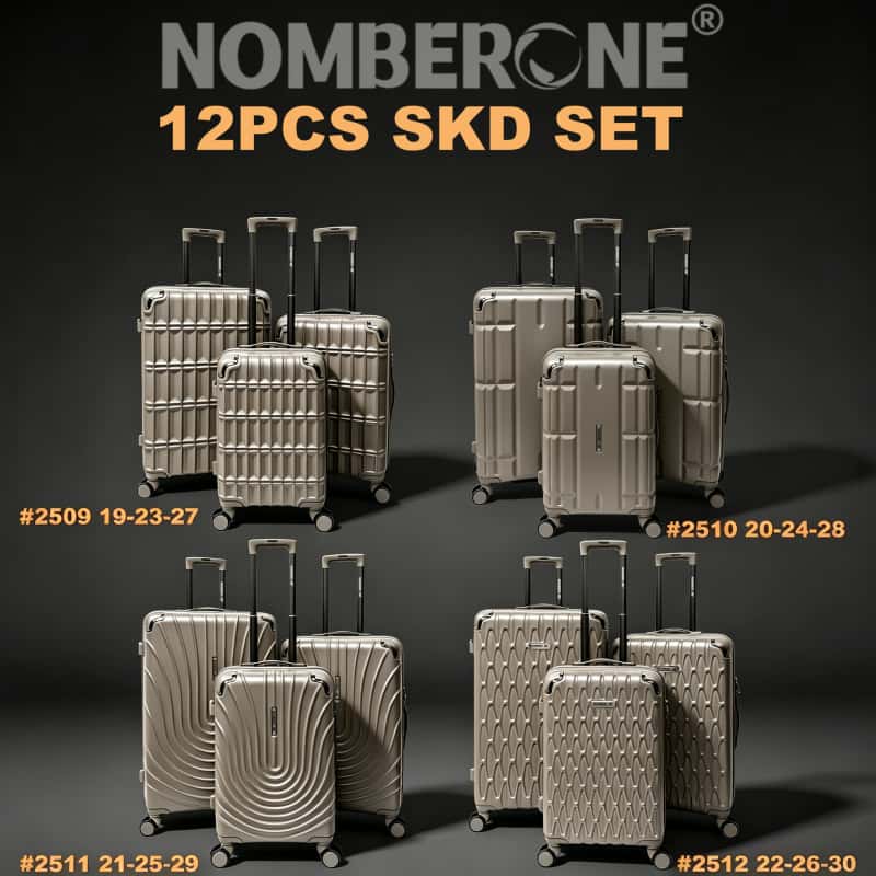 第三组2509-2512半成品12件套主图-副本 NOMBERONE 12‑Piece SKD Luggage Set, 4 Models Combinations, ABS Hard‑Shell Suitcase, 360° Spinner Wheels, Built‑in Combination Lock, Travel Luggage For Wholesale