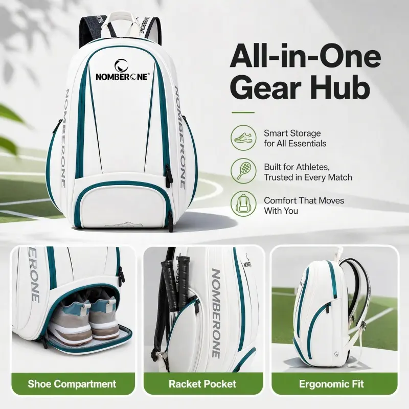 Tennis Backpack with Separate Shoe Compartment, Multi-Pocket Sports Bag