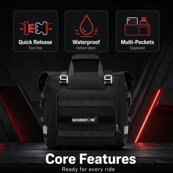 996-02-core features Motorcycle Tail Side Bag 20-40L Waterproof Seat Bag